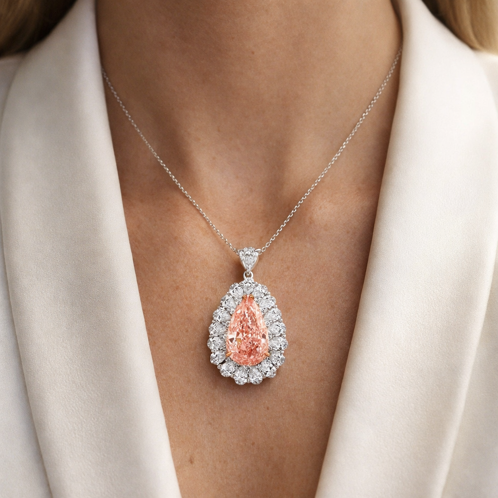Blush Radiance Pear Halo Pendant