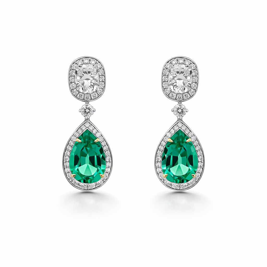 Emerald Symphony Diamond Drop Earrings