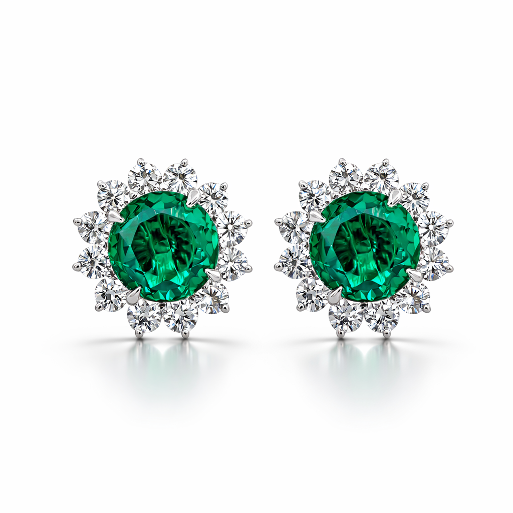 Emerald Sunburst Diamond Earrings