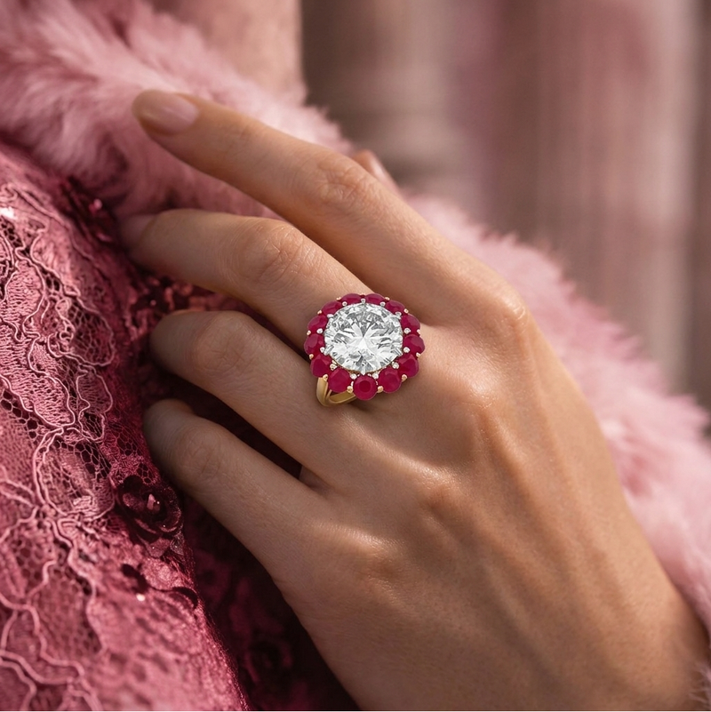 The Eternal Halo Ring in Radiant Ruby and Brilliant Diamond – The Eternal Halo Ring in Radiant Ruby and Brilliant Diamond