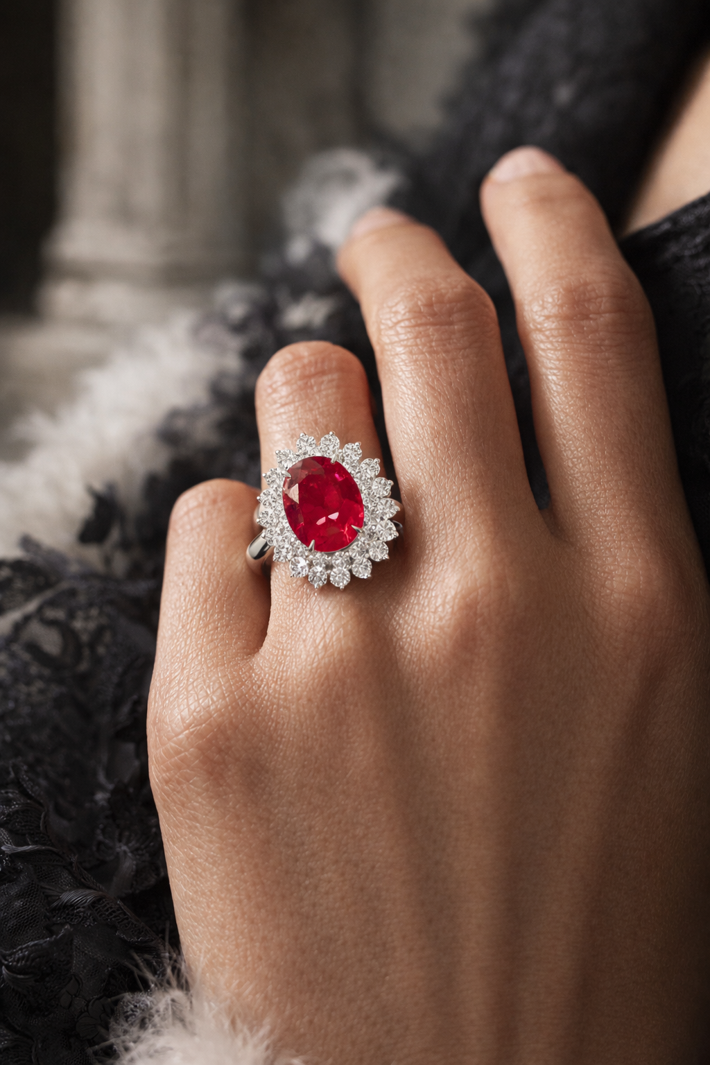 Imperial Ruby Diamond Halo Ring