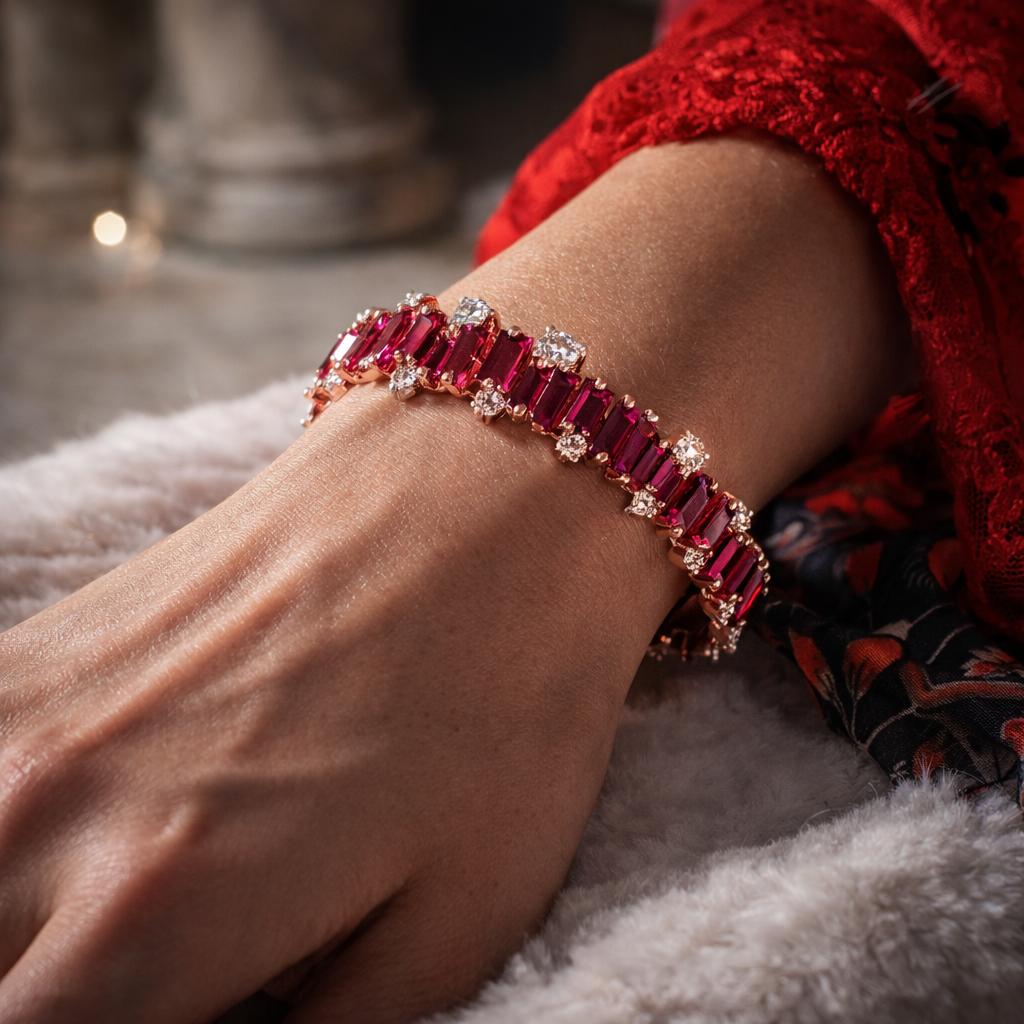 Imperial red stone & Diamond Couture Bracelet
