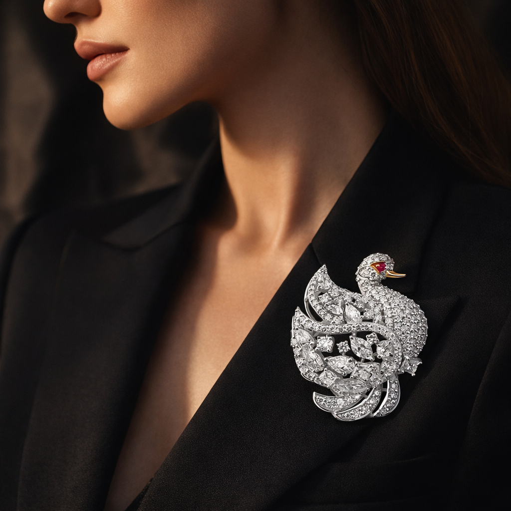 Celestial Swan Diamond Brooch