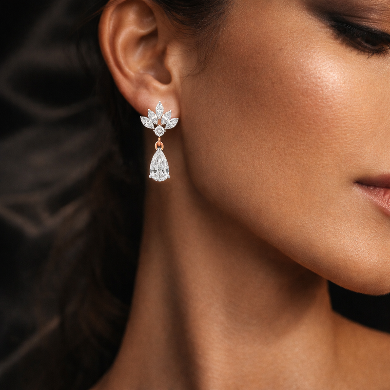 Marquise Diamond Floral Drop Earrings – Marquise Diamond Floral Drop Earrings