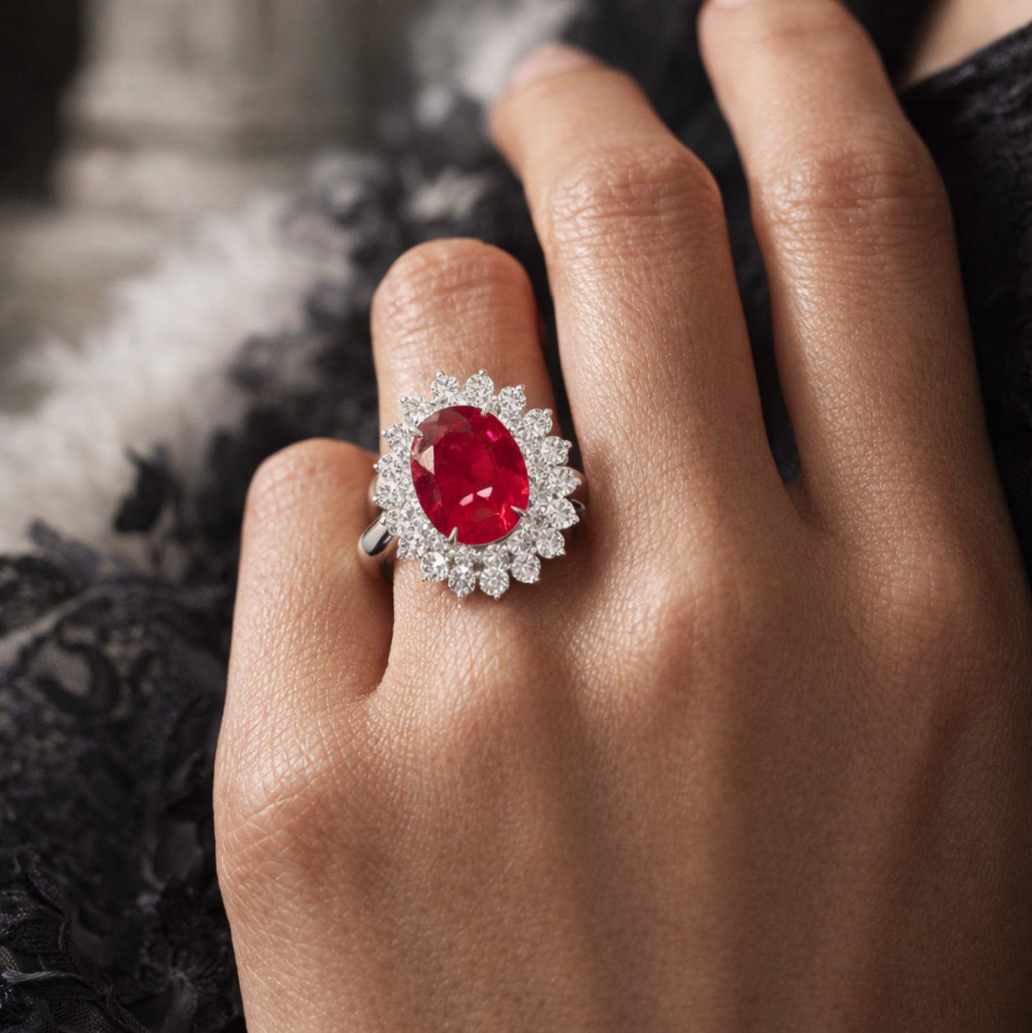 Imperial Ruby Diamond Halo Ring